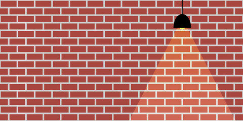 Orange brick wall and orange light from lamp vector