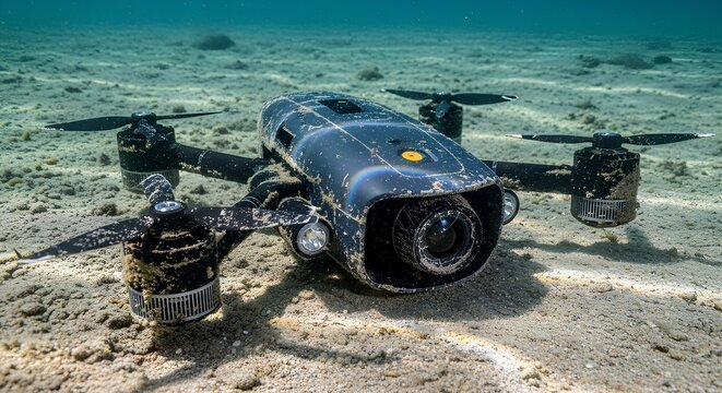 Damaged Underwater Drone on Shallow Seabed