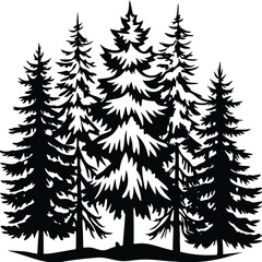 Obraz premium Dense evergreen forest silhouette trees black and white