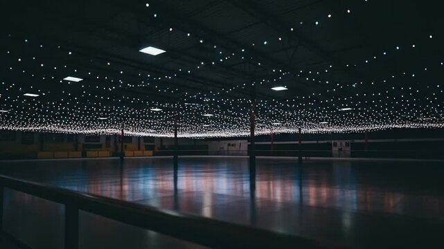 Empty Roller Skating Rink with Fairy Lights