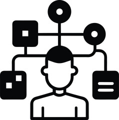 Black vector icon set: 3D pixel art illustration of a business person character with a laptop, a symbol of concept people