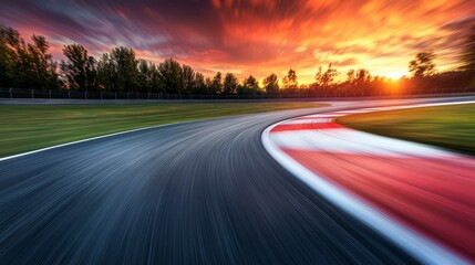 Race track curve at sunset with motion blur.