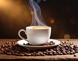 Hot coffee in a white cup