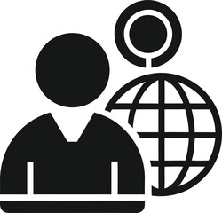 A vector icon illustration depicting a bird soaring above a world globe, symbolizing global business and interconnected networks