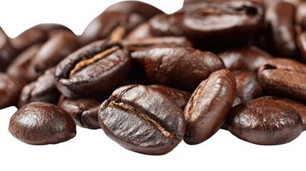 Obraz premium Fresh roasted coffee beans on a white isolated background, perfect for coffee-related projects.