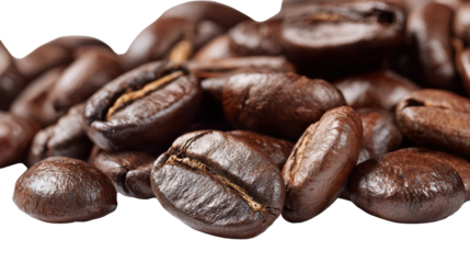 Fresh roasted coffee beans on a white isolated background, perfect for coffee-related projects.
