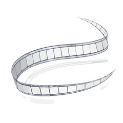Film strip illustration swirling abstractly on a black background creating a dynamic sense of motion.