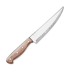 Illustration of a chef knife with wooden handle kitchen tool cooking preparation slicing food safety kitchenware isolated on black background