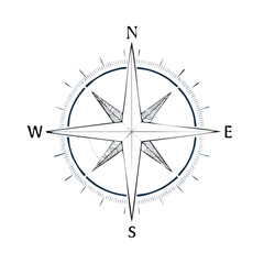 Compass rose illustration on black backdrop navigation direction concept