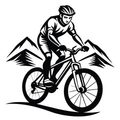 Naklejka premium Mountain biker riding downhill mountain biking cyclist