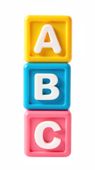 Colorful plastic blocks with letters A, B, and C stacked vertically, ideal for educational purposes and children playtime