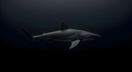 Fototapeta premium A majestic great white shark, a powerful predator, swims through the deep blue ocean water