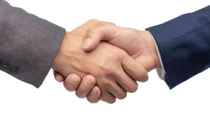 Two businessmen shaking hands on a deal with a professional handshake.