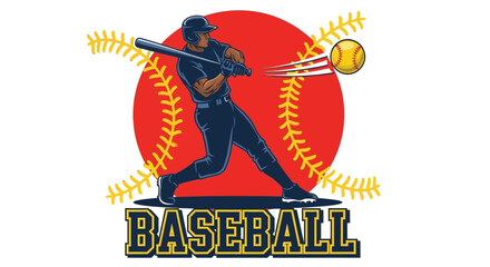 Dynamic Baseball Illustration Batter in Action with Energetic Ball Trajectory - Sport, Team, Victory