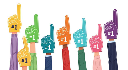 Celebrating Achievement Hands with Number One Foam Fingers in Vibrant Colors