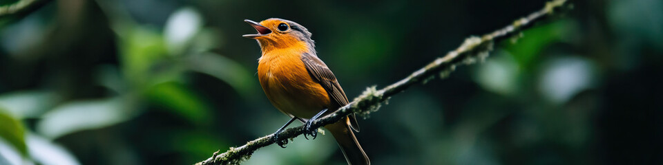 Fototapeta premium Orange-breasted Bird on Branch in Green Foliage
