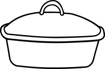 Simple line art drawing of a casserole dish