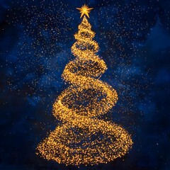 Obraz premium Photo of a magical Christmas tree glowing with golden lights under a starry sky during holiday season