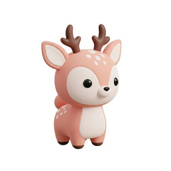 Fototapeta premium Cute 3D baby deer or reindeer. Christmas cartoon character.
