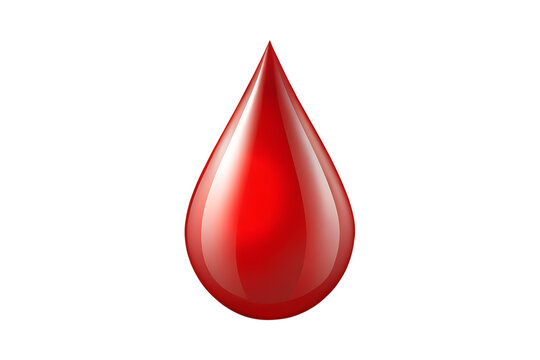 A single, glossy red drop of blood is isolated on a pure transparent background, symbolizing health and life