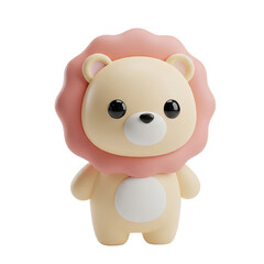 Naklejka premium cute cartoon lion character with pink mane on soft background