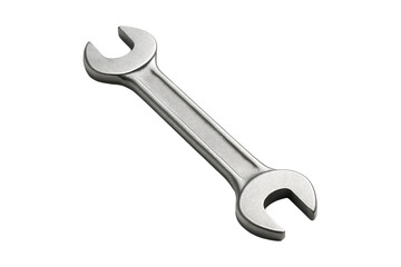 Double open-end wrench isolated on white background. Metal hand tool for mechanical repair and maintenance. Professional equipment for engineering, automotive, and construction work.
