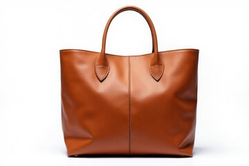 Brown leather tote bag, isolated on white background, portfolio, satchel