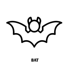 Bat editable stroke outline icon isolated on white background flat vector illustration, black outline, Pixel perfect