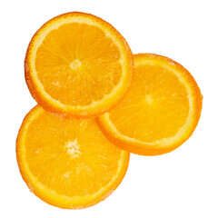 The High resolution frozen sliced orange photograph taken using stack focus technique.