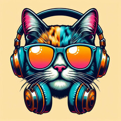 Fototapeta premium the head of a cat, cat, cat with headphone, cat vector, cat with a bow tie, cat with a bow, cat on a black background, black cat with red eyes, black cat with red hair, cat head with wings