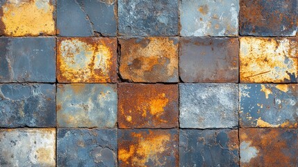 Distressed Square Pattern: A Study in Texture, Oxidation, and Surface Degradation