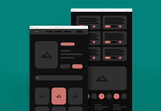 Dark Mode UI UX Wireframe Layout for Web Application