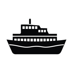 Fototapeta premium Black and white ferry boat icon illustration for travel design