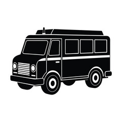 Black and white vector illustration of a classic school bus design