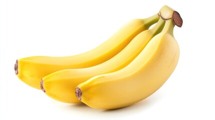 Three ripe bananas on white background