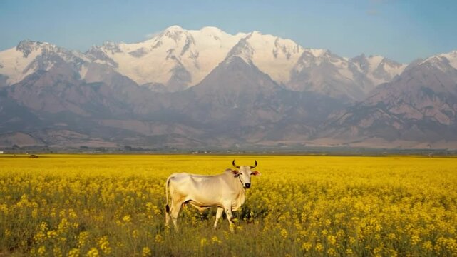 indian cow in a yellow field video