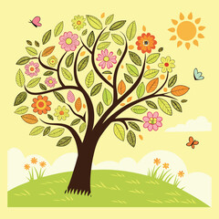 summer season tree colorful vector.
