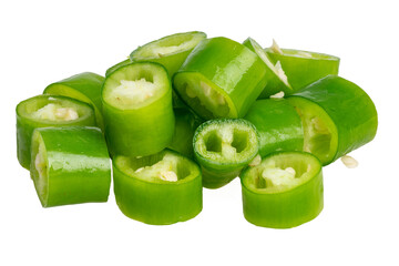 The Vegetable photo, green chili cut into small pieces for cooking, high resolution isolate on white