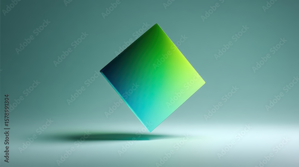Poster a smooth, gradient-colored cube appears to float above a flat surface, casting a soft shadow against