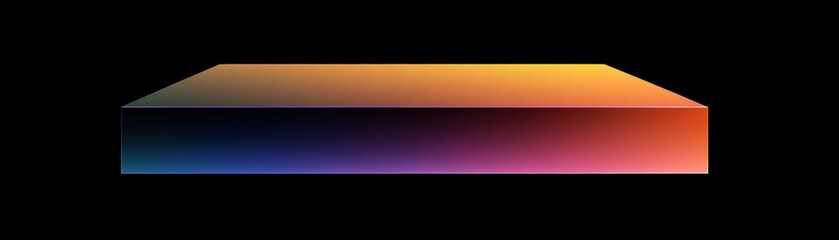 Obraz premium A glowing rectangular prism with smooth gradients of orange, pink, purple, and blue on a black background, creating a futuristic and vibrant visual effect, AI computer set