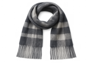 Warm winter scarf with grey and white checks, isolated on transparent background, perfect for cold weather
