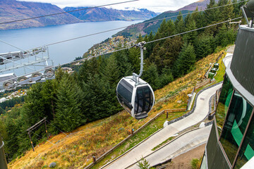 Panoramic views of Skyline Queenstown Gondola, Lake Wakatipu, and surrounding mountains from the...