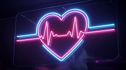 Vibrant neon heartbeat sign pink and teal colors dark background - Powered by Adobe