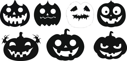 Halloween Pumpkin Faces Silhouettes Collection for Spooky Season Decorations and Designs