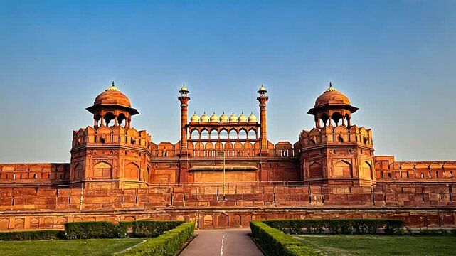 red fort in delhi at sunrise indian landscape video