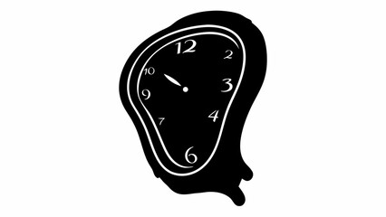 Melting clock with numbers showing time in black and white surrealist design on a white background art