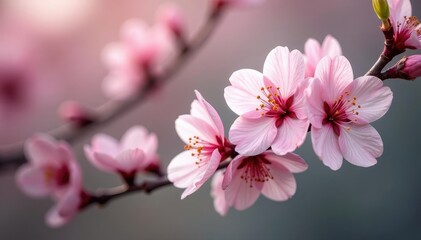 Naklejka premium Delicate pink sakura blossoms, soft petals, intricate branches , petals, cherry blossom