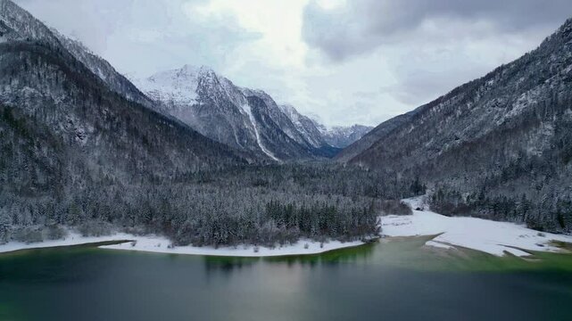 Winter on Lake Predil. View from above.