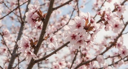 Cherry blossom pink soft brown and cream paint early spring branches