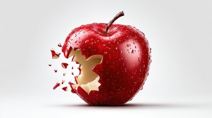 Clipart of bitten apple with bold red fill and jagged bite, isolated for digital or print use